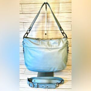 09-Coach:F14707 Zoe Baby Blue Leather Hobo Shoulder Bag with Convertible Strap